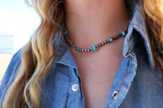 Faux Navajo pearls and turquoise choker