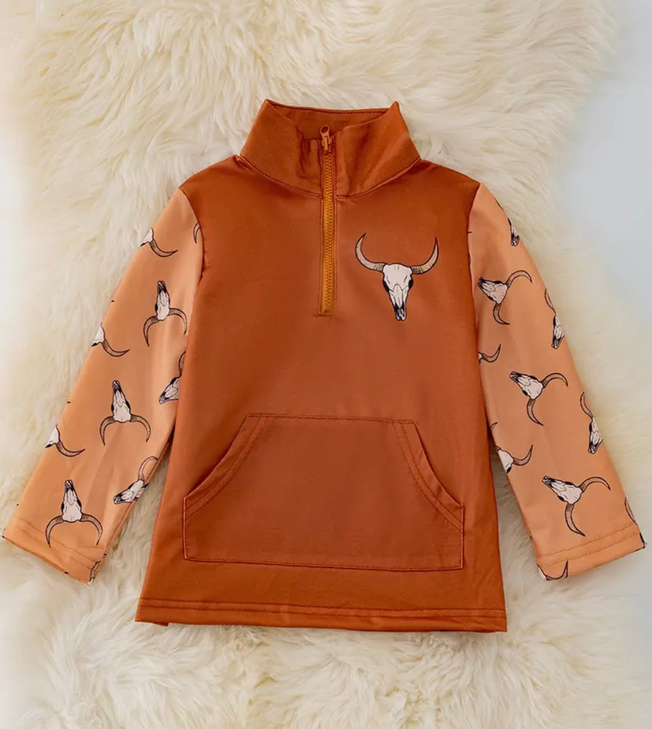 Kids 1/4 zip Rust Steer Skulls (Sweater)