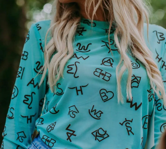 Turquoise Branded MESH LONG SLEEVE