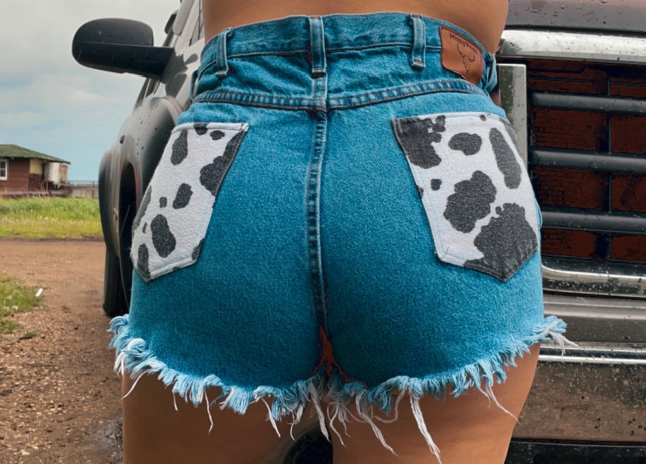 MissyMoos Brand: Cow print pocket, Denim shorts *Limited Edition 2022*