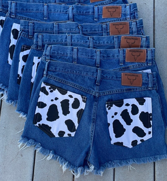 MissyMoos Brand: Cow print pocket, Denim shorts *Limited Edition 2022*